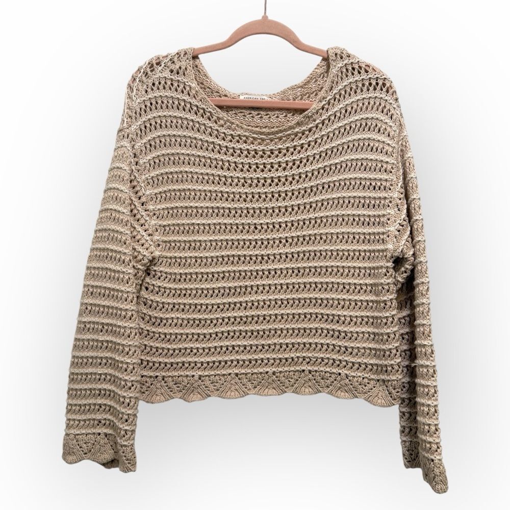 American Eagle Beige Open Knit Cropped Sweater - Size Small - Picture 1 of 4